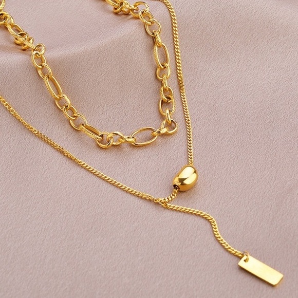 💎BOGO❗️Double 2 Layer Gold Toned Necklace chain with gold bead - Picture 7 of 8